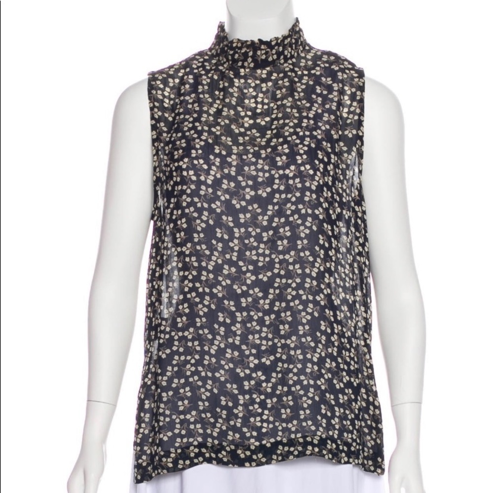 ❤️Ganni Mock Neck Blouse Navy Floral Size 8